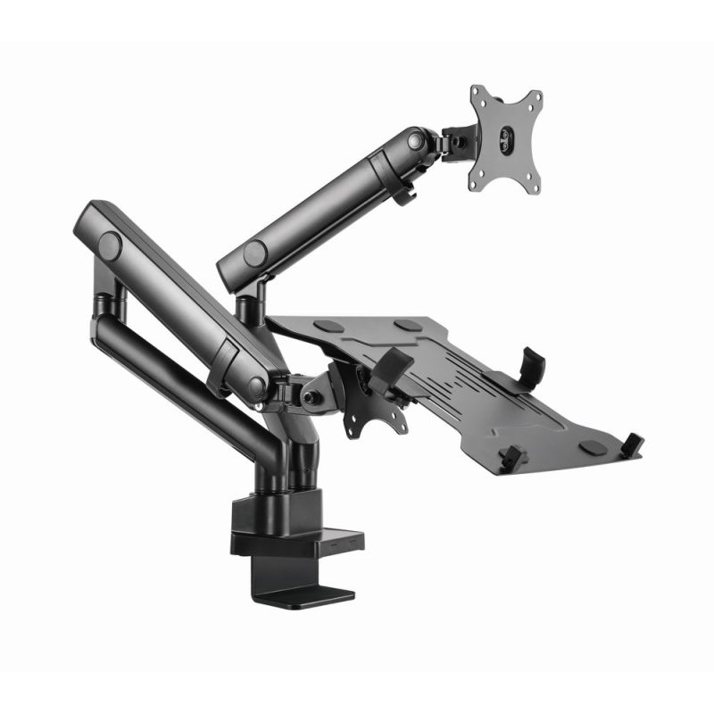 GEMBIRD VERSTELLBARER TISCHARM/-HALTERUNG FÜR 2 MONITORE + NOTEBOOK-ABLAGE 17–32, VESA 100 X 100 MM, BIS 8 KG