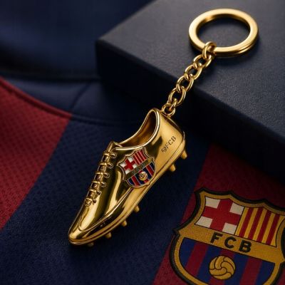 4. Original lizenzierter FC Barcelona Schlüsselanhänger in Form eines goldenen Fußballschuhs B7084