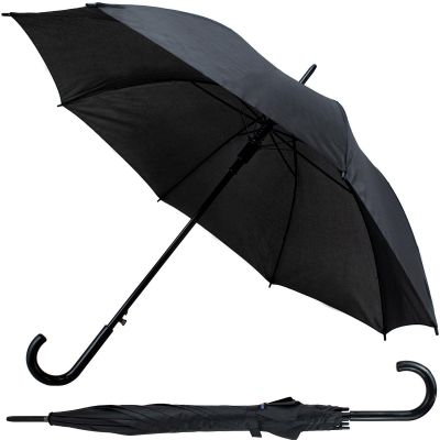 Langer halbautomatischer Regenschirm mit gebogenem Griff, schwarz, SEMI LINE