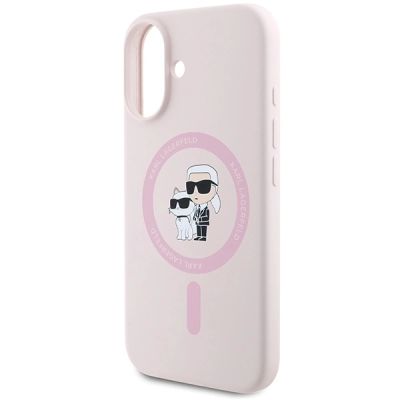 6. Karl Lagerfeld Silikon Karl&Choupette Heads Ring MagSafe iPhone 16 Hülle - Rosa
