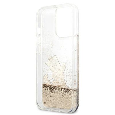 7. Karl Lagerfeld Flüssigglitzer-Choupette-Hülle für iPhone 13 / 13 Pro – Transparentes Gold