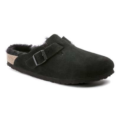 Birkenstock Boston Shearling Black Damen Clogs aus Wolle, isoliert, Wildleder, schmal (0259883)