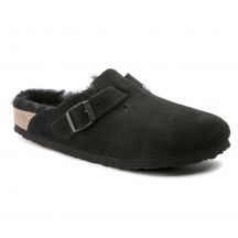 Birkenstock Boston Shearling Black Damen Clogs aus Wolle, isoliert, Wildleder, schmal (0259883)