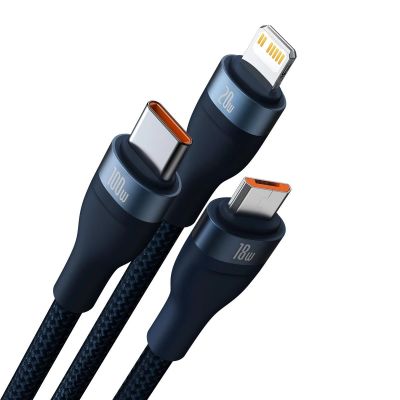 2. Baseus Flash Series II Kabel USB Type C / USB Type A - USB Type C / Lightning / Micro USB 100 W 1,2 m blau (CASS030103)