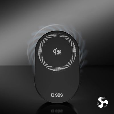 6. SBS Magnethalterung mit Qi2.2 25W kabellosem Ladegerät mit aktiver Kühlung – Schwarz