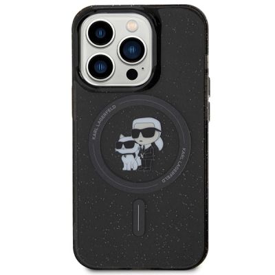 3. Karl Lagerfeld Karl&Choupette Glitter MagSafe Hülle für iPhone 15 Pro – Schwarz