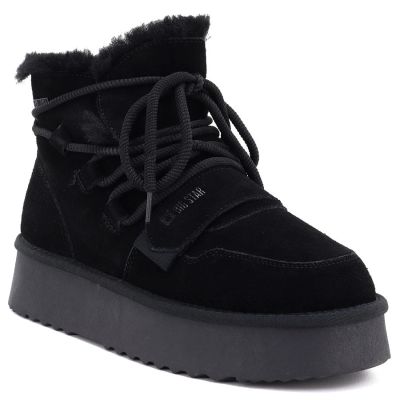 4. Damen-Ankle-Boots aus Leder mit Plateausohle, Wildleder, schwarz, Big Star UU274314