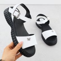 Damen-Ledersandalen mit dicker Sohle und Schmetterlingsdetail, weiß, Filippo DS6811