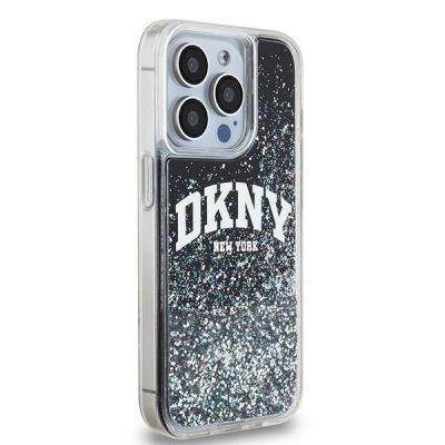 4. DKNY Liquid Glitter Hülle mit großem Logo für iPhone 15 Pro – Schwarz