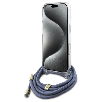 4. Guess Crossbody Cord 4G Print Hülle mit Trageband für iPhone 16 – Blau