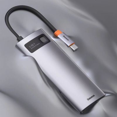 22. Baseus Metal Gleam Series 5-in-1 Multifunktions-HUB USB Typ C - USB Typ C Stromversorgung 100 W / HDMI 4K 30 Hz / 3x USB 3.2 Gen 1 (CAHUB-CX0G)