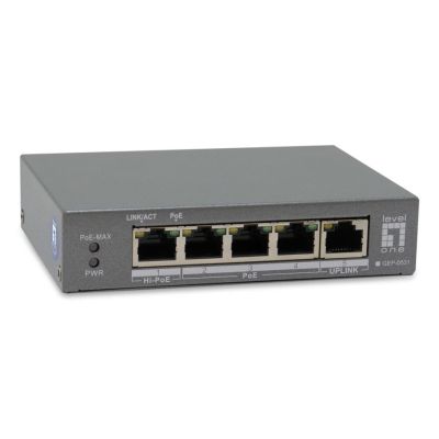 5. LevelOne PoE+Switch 3xGE PoE/1xHi-PoE 60W unmanaged Kunststoff