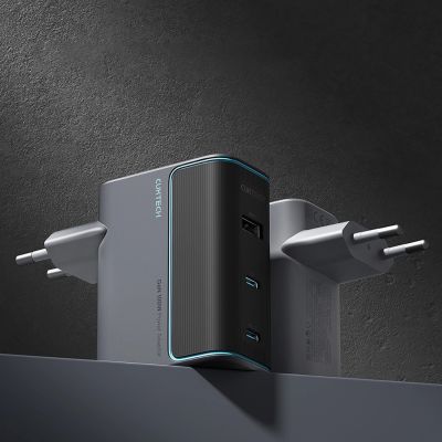 3. Cuktech CUKAD1003EUG GaN 100W Wandladegerät 2 x USB-C 1 x USB-A mit USB-C-Kabel - Grau