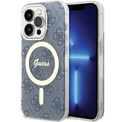 Guess IML 4G MagSafe Hülle für iPhone 15 Pro Max – blau