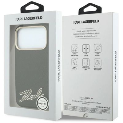 8. Karl Lagerfeld MagSafe-Hülle mit genarbter Oberfläche und Harz-Logo für iPhone 18 Pro / 17 Pro – Schwarz