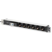 Digitus PDU 19" Rack-Steckdosenleiste, 6x Schuko, 2,0 m, 1x Unischuko-Stecker, 16 A, Leitungsschutzschalter, Aluminiumprofil