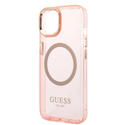 6. Guess GUHMP14SHTCMP iPhone 14 6.1" pink/pink Hartschale Gold Outline Translucent MagSafe