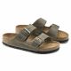 3. Birkenstock Arizona Soft Footbed Oiled Leather Narrow Faded Khaki Slides für schmale Füße (1019377)