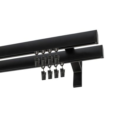 Doppelte Apartment-Gardinenstange in Schwarz, 480 cm, mit Gardinenclips – KOWALSKI