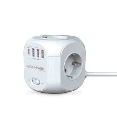 RealPower Steckdosenwürfel PowerBox 431 + 3xUSB-A / 1xUSB-C