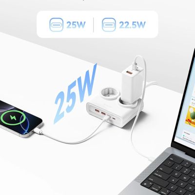 5. Orico PDC25 25W 6-in-1 Steckdosenleiste (2x Netzanschluss + 2x USB-A + 2x USB-C) – Weiß