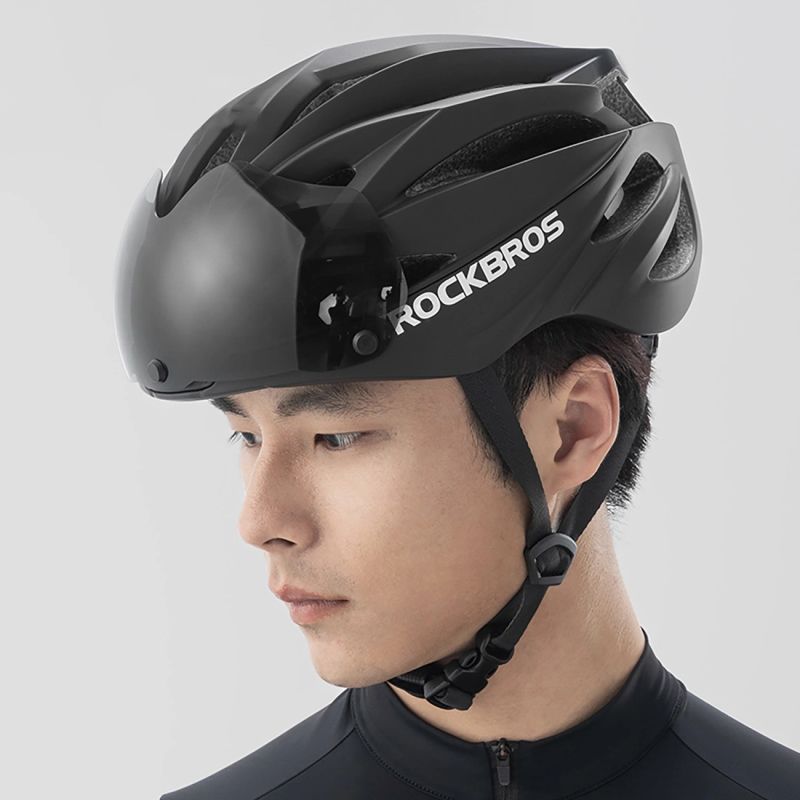 6. Rockbros Fahrradhelm mit Visier, abnehmbarer UV-Schutzbrille, Unisex – Schwarz/Braun