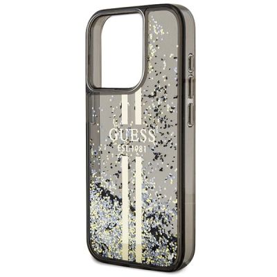 6. Guess Liquid Glitter Gold Stripes Hülle für iPhone 15 Pro – Schwarz