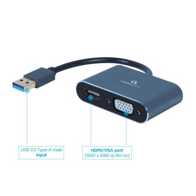2. I/O-Adapter USB3 auf HDMI/VGA/Grau A-USB3-HDMIVGA-01 GEMBIRD