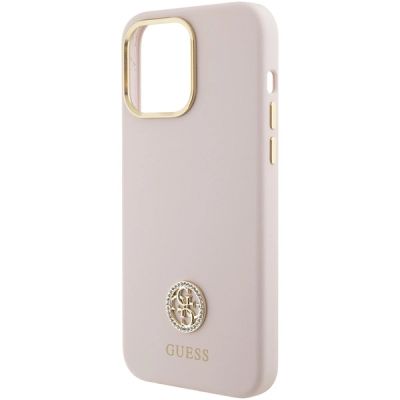 6. Guess Silicone Logo Strass 4G Case für iPhone 15 Pro Max - Rosa