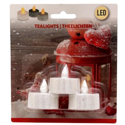 6. 3er-Set LED-Teelichter mit Glitzer