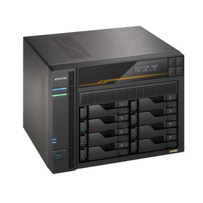 4. NAS Asustor AS6808T; Tower; 8x (3,5" SATA HDD/ 2,5" SSD); AMD Ryzen Embedded V3C14; 16 GB ECC DDR5 SODIMM (max. 64 GB), 2x 10GbE, 2x 5GbE, 4x M.2 2280 NVMe PCIe 4.0, 2x USB 4.0, 2x USB 3.2 Gen, 1x optionale 10GbE-Karte