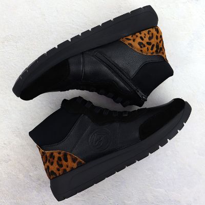 4. Schwarze Damen-Ankle-Boots aus Leder mit Plateau, Rieker Remonte D2V70-03