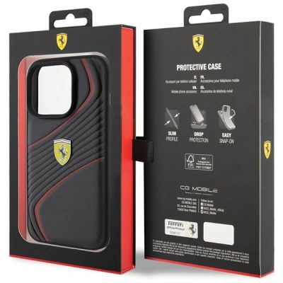 8. Ferrari Twist Metal Logo Hülle für iPhone 15 Pro – Schwarz