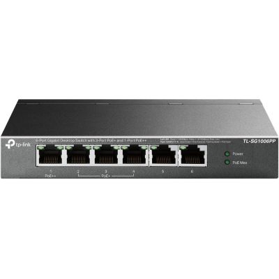 TP-Link TL-SG1006PP Gigabit-Desktop-Switch, 6 Ports, davon 3 PoE+-Ports und 1 PoE++-Port