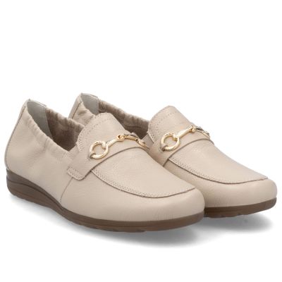 2. Damen-Lederschuhe, bequeme beige Mokassins, Rieker L9354-60