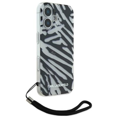 3. Karl Lagerfeld IML Zebra Pattern & Cord Hülle für iPhone 16 – Schwarz