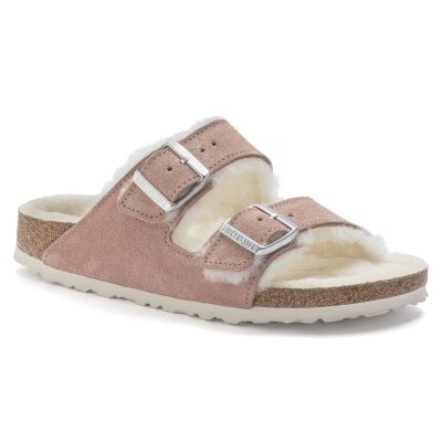 5. Birkenstock Arizona Wildleder Lammfell Pink Clay LAF Schmale isolierte Pantoletten (1023258)