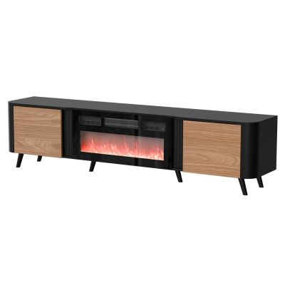 VOLARE TV-Schrank 200x39x49 schwarz/walnuss + Kamin