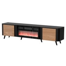 VOLARE TV-Schrank 200x39x49 schwarz/walnuss + Kamin