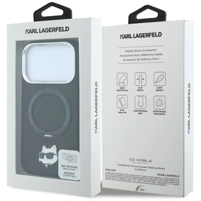 8. Karl Lagerfeld mit Ringständer 360 Choupette Head Pin MagSafe Hülle für iPhone 18 Pro Max / 17 Pro Max - Schwarz