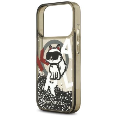 6. Karl Lagerfeld Liquid Glitter Choupette Logo MagSafe Hülle für iPhone 17 Pro - Schwarz