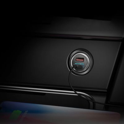 12. Baseus Circular Smart Mini Auto Ladegerät Autoadapter 2x USB QC3.0 Quick Charge 3.0 SCP AFC 30W schwarz (CCALL-YD01)