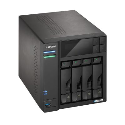 9. NAS Asustor AS6704T; Tower; 4x (3,5" SATA HDD/ 2,5" SSD); Intel Celeron N5105; 4 GB DDR4 SODIMM (max. 16 GB), 2x 2,5-GbE, 4x M.2 2280 NVMe PCIe 3.0, 2x USB 3.2 Gen, 1x HDMI 2.0b, 1x optionale 10-GbE-Karte
