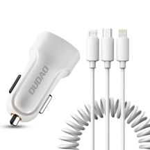 Dudao Car Kit Ladegerät 2x USB 2.4A + Kabel USB 3in1 Lightning / Type C / Micro USB Kabel weiß (R7 weiß)