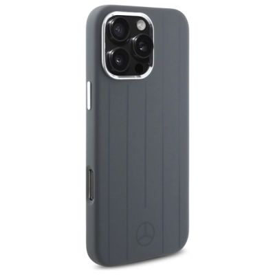 4. Mercedes Silikonhülle mit vertikalen Ton-in-Ton-Streifen und MagSafe-Design für iPhone 16 Pro Max – Grau