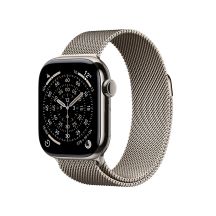 Apple Watch Series 11 (2025) Cell 42 mm Titangehäuse (Natur) mit Milanaise-Armband (Natur).