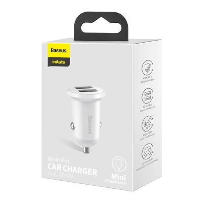 5. Baseus Grain Pro Autoladegerät 2x USB 4,8 A weiß (CCALLP-02)