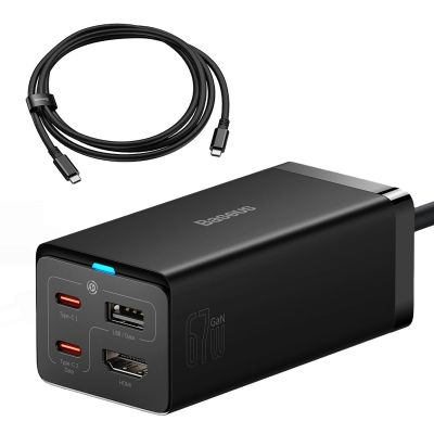 Baseus Schnellladegerät GaN5 Pro HUB HDMI 2 x USB-C / USB-A / HDMI 4K 30Hz 1,5m schwarz + USB-C Kabel - USB-C 100W 40Gb/s (USB4) 1m (CCGP110201)