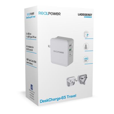 3. RealPower DeskCharge-65 Reise-Universal-Netzteil, grau, intern