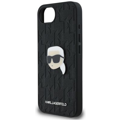 6. Karl Lagerfeld iPhone 16e Hülle mit Monogramm-Karl-Kopf-Anstecker - Schwarz